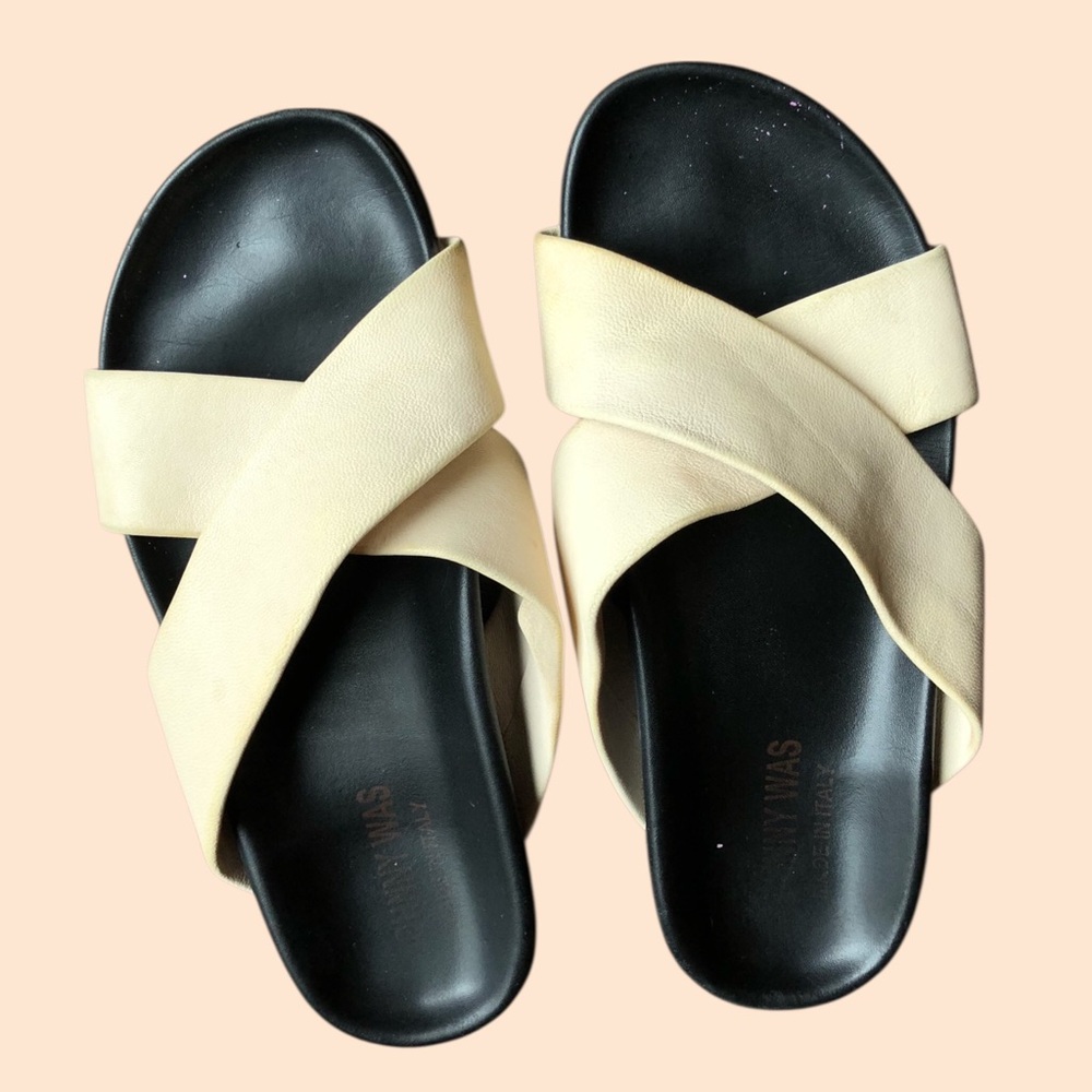 Johnny Was Blanc Chiara Sandals White/Black Leather Designer Italy Women 37 (7)